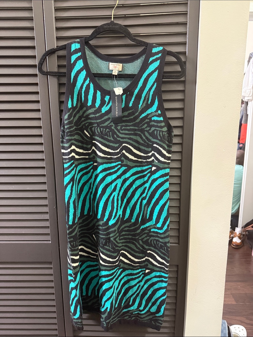 Banana Republic Teal and Black Zebra Print Midi Dress